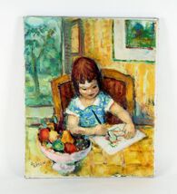 An item in the Art category: "Girl Drawing" by B. Simon, Oil Painting on Canvas, 24x20