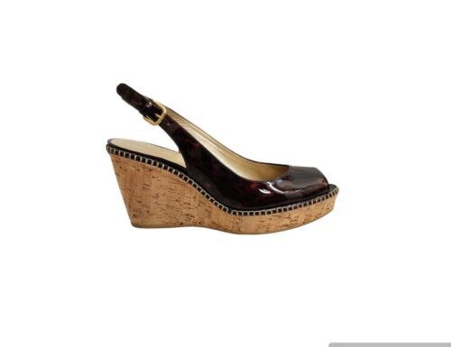 Stuart Weitzman Riveria Patent Leather Wedges Platform Peep Toe Tortoise... - $94.05
