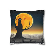 Halloween Scary Night Scene Black Cat Tree Polyester Square Pillow Case ... - $19.10+