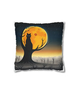 Halloween Scary Night Scene Black Cat Tree Polyester Square Pillow Case - White - $19.10 - $24.90