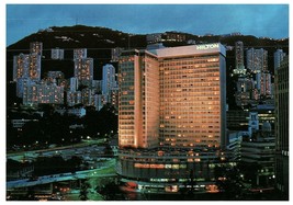 Hong Kong Hilton Hong Kong Island at Night Postcard 1980s City Lights - £10.24 GBP