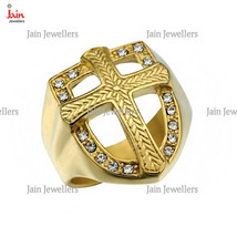 14 Kt, 18 Kt Real Gold Cross Chunky Square CZ Men&#39;S Ring Size 8 9 10 11 12 13 14 - $1,510.54+