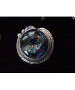 (#DR11-6) Size 11 DICHROIC GLASS SILVER RING GREEN BLUE ORANGE - $30.84