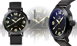 NEW NY London 4776 Men&#39;s Archetype Collection Black Leather Shiny Casual Watch - £15.78 GBP