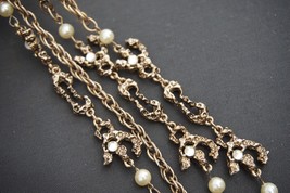 Amazing C1970s Brutalist Long Muff Chain Necklace 42 inches Faux Pearl M... - $34.99