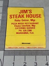 Vintage Matchbox Cover  Jim’s Steak House  Marianna Florida   gmg  unstruck - £9.73 GBP