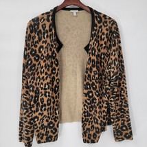 Talbots Women&#39;s Cardigan Sweater XL Brown Leopard Print Open Front 100% Cotton - £19.96 GBP