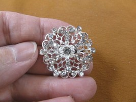 (bb602-8) clear rhinestone crystal ornate scrolled flower silver tone brooch pin - £12.40 GBP