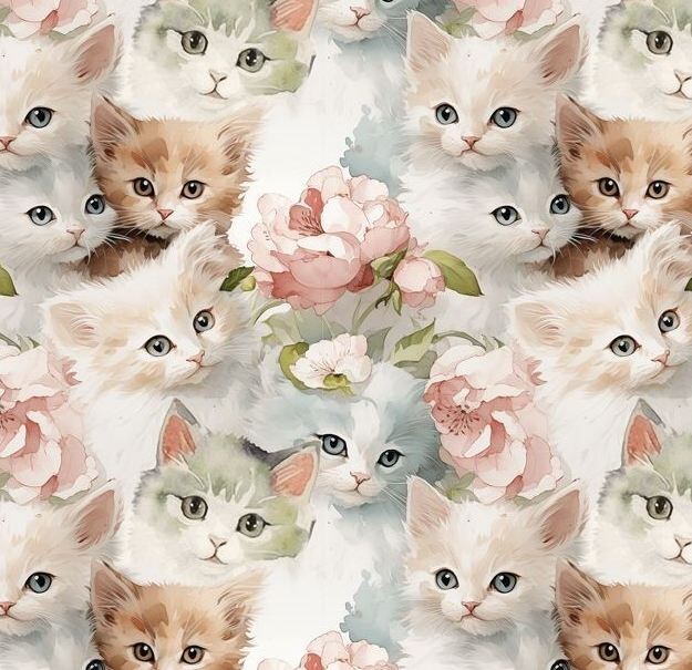 Cotton Shabby Chic Cats Kittens Cats Kitties Flower Fabric Print by Yard... - $12.95