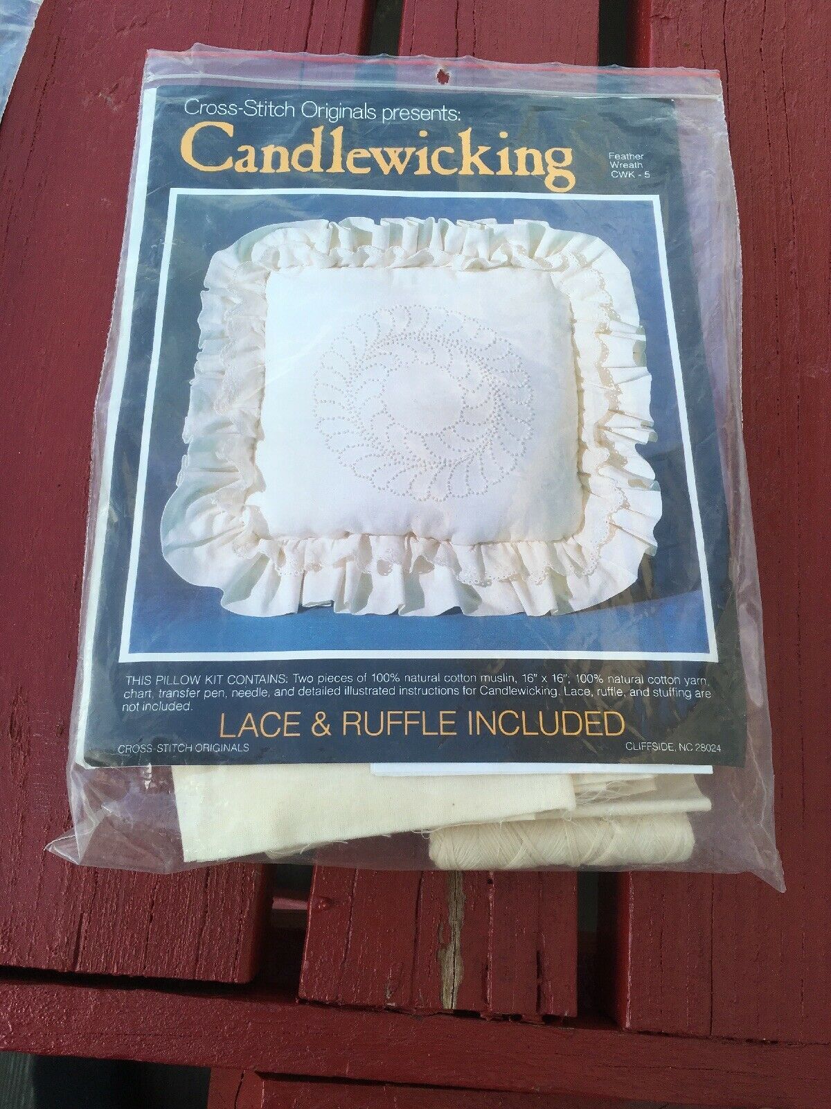 New Candlewicking Embroidery Pillow Kit Butterfly Lace Ruffle INCLUDED ORIGINAL - $20.75