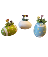 3 Department 56 Wooden Flower Eggs Easter AS IS Pastel Hallmark - £17.47 GBP