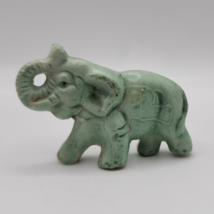 Vintage Green Porcelain Trunk Up Elephant Figurine - Made in Japan - $9.74