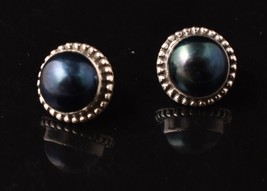 925 Sterling Silver Handmade Tahitian Pearl Peacock fresh water pearl studs ES - £31.87 GBP