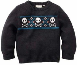 Boys Sweater Halloween Sonoma Black Skull &amp; Bones Long Sleeve Crew-sz 7 - $19.80