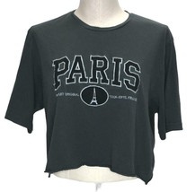 France Authentique Paris T Shirt Womens XL Gray Eiffel Paris Embroidery Cropped - £17.91 GBP