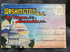 DC Mt Vernon Alexandria Souvenir Postcard Folder Centenary Eagle Cancel ... - £7.47 GBP