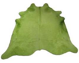 Dyed Lime Green Cowhide Rug Size: 7.3&#39; X 7&#39; Dyed Green Cowhide Rug C-714 - £277.52 GBP
