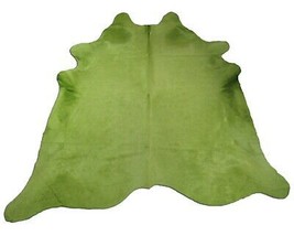 Dyed Lime Green Cowhide Rug Size: 7.3&#39; X 7&#39; Dyed Green Cowhide Rug C-714 - £269.86 GBP