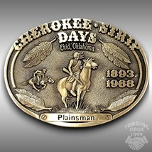 Vintage Belt Buckle Solid Brass 1988 Cherokee Strip Days Enid Oklahoma - $36.65