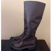 Old Navy Womens Tall Lug Sole Boots Faux Leather Side Zip Size 6.5 Knee ... - $39.59
