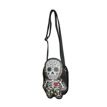 Day of the Dead Sugar Skull Skeleton Shaped Crossbody Bag Halloween Purse - £26.63 GBP