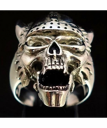 Sterling silver Skull ring Viking Vampire with Horned Helmet high polish... - $105.00