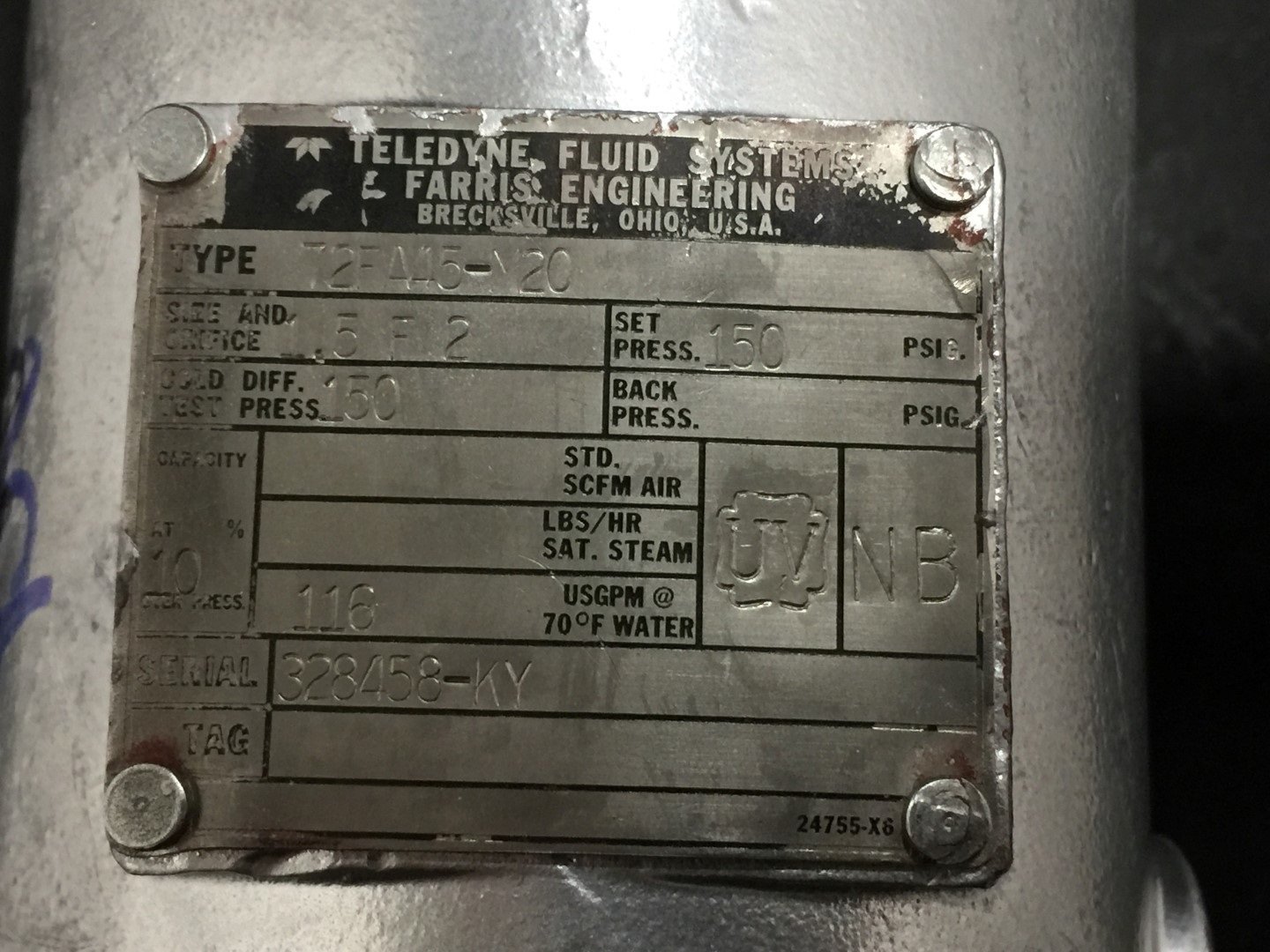 Farris Engineering 72FA45-M20 Pressure Relief Valve 153SV404342-1 - $175.00