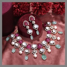 VeroniQ Trends-Party Wear Necklace Fluorite -92.5 Silver Moissanite Polki-Diamon - £766.69 GBP
