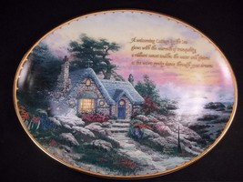 Thomas Kinkade oval porcelain collector plate Cottage by the Sea gold rim 9x7" - $12.95