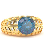Men&#39;s Tire Tread Lab-Created Alexandrite Diamond Ring In Solid 14k Yello... - $1,292.32 CAD
