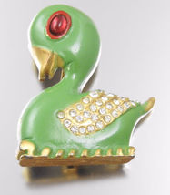 Duck With Green Enamel With Rhinestones - £15.92 GBP