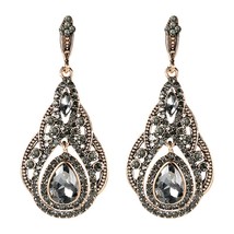 Fashion Antique Gold Big Drop Earrings For Women Bohemia Gray Crystal Flower Vin - £7.24 GBP