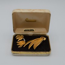 Contessa 1/20 K Gold Filled Wave Leaf Brooch Clip On Earring Set Vtg Jewelry - £23.19 GBP