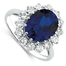 Sapphires Blue &amp; LC Moissanite Flower Solitaire Engagement Ring 925 Silver - £153.40 GBP