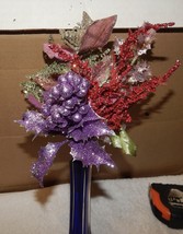 Picks Fake Flowers Mix Lot Table Decor Glitter Leaves &amp; Flowers 4 each N... - £9.58 GBP