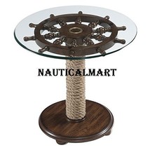 Nautical 36&quot; Ship Wheel Table With Glass Top And Rope Base  - £369.16 GBP