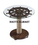 Nautical 36&quot; Ship Wheel Table With Glass Top And Rope Base  - $8,651.24 MXN