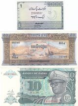 Pakistan, Cambodia, Zaire, "Lot of 3" All Different Issues, Banknotes, UNC - $9.35
