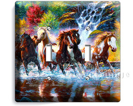 Running wild horses in colorful american forest waterfall river double light swi - £12.82 GBP