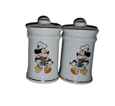 VTG Walt Disney Chef Mickey Mouse Salt &amp; Pepper Shakers Ceramic,Gold Trim - $19.00