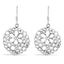 Boho-Inspired Art Deco Flower Circle Bubbles Sterling Silver Dangle Earrings - £13.87 GBP