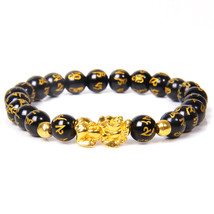 13 Styles Buddha Six Words Bracelets For Men Natural Black Obsidian Bracelet Gol - £12.34 GBP