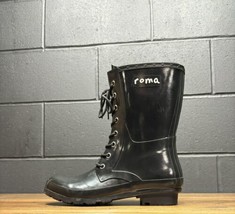 Roma 2014 Black Rubber Lace Up Muck Chore Rain Boots Women’s 9 - £27.88 GBP