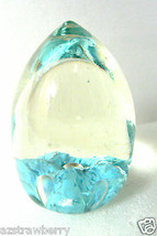 Vintage Norleans Japan Controlled Bubble Paperweight Light Blue Egg with Sticker - £15.57 GBP