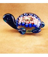 Large blue murano TURTLE paperweight - Vintage Millefiori glass sea crea... - $75.00