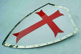 Medieval Viking Templar Red Cross Shield Larp Cosplay Warrior Battle Shield - £96.04 GBP