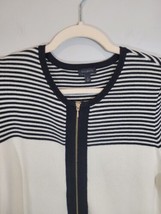Talbots Plus Size L Cream Black Stripe Zip Up Cardigan Sweater Women 100... - £16.52 GBP