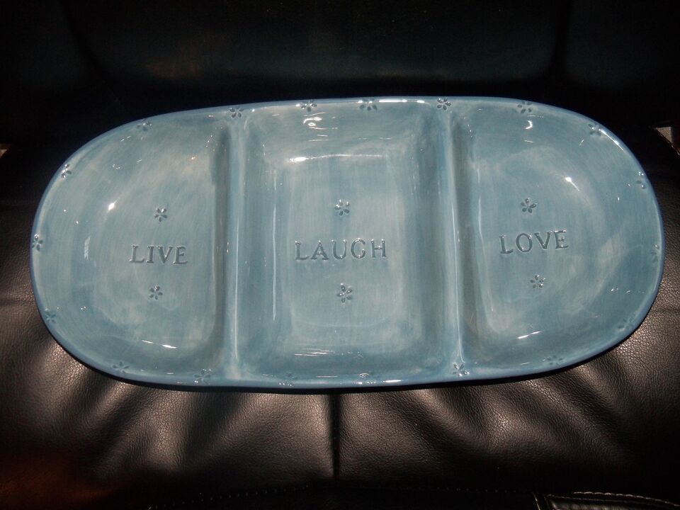 Primary image for New Beginnings Blue Live Laugh Love Serving Tray Dish Fruit Appetizer LAST ONE