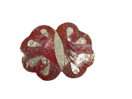 Mosaic Abalone Shell Belt Buckle Pink White 3.25&quot; X 2.75&quot; Unique Scalloped Edge - £15.08 GBP