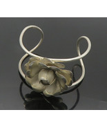 DESIGNER 925 Silver - Vintage Sculpted Flower Motif Shiny Cuff Bracelet ... - €173,98 EUR